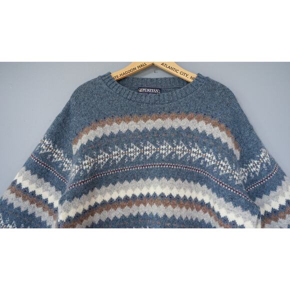 VTG Men Puritan Fair Isle Nordic Wool Blend Knit Sweater L Preppy Cabin Grandpa - Picture 10 of 13